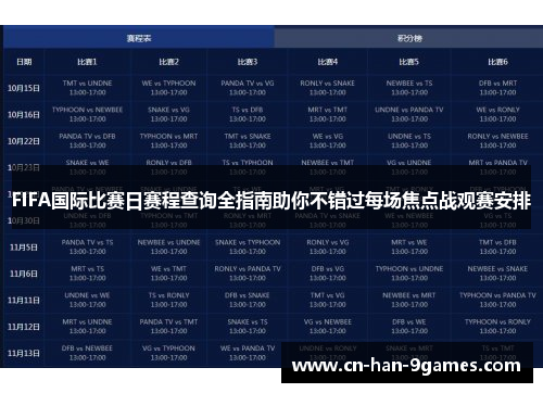 FIFA国际比赛日赛程查询全指南助你不错过每场焦点战观赛安排
